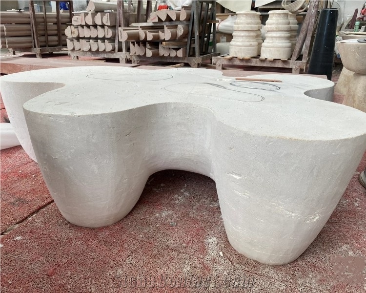 Natural White Travertine Stone Side Table Stone Coffee Table
