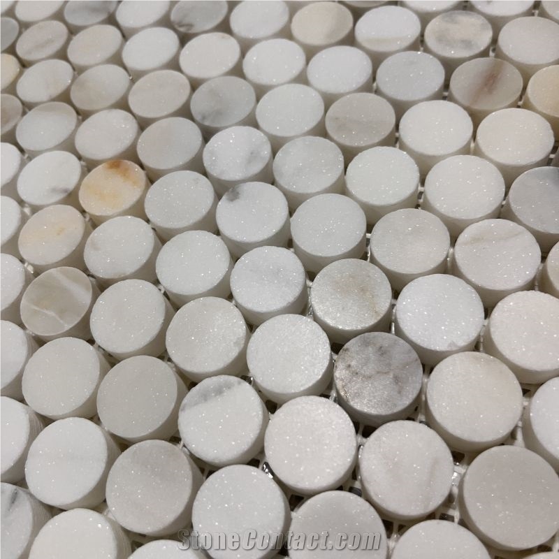Calacatta Gold White Marble Penny Round Mosaic Tile For Wall