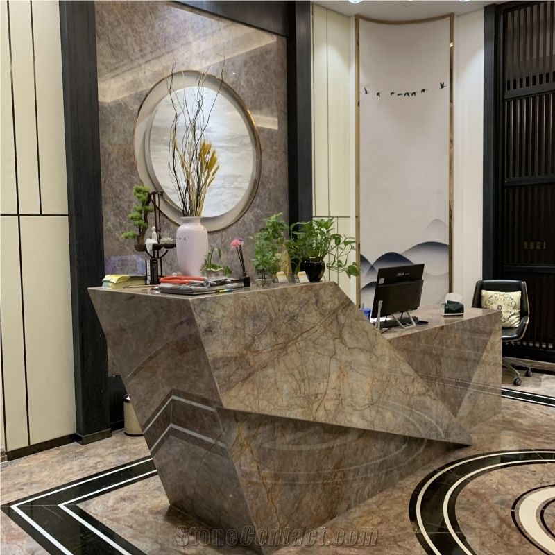 Custom Hotel Versailles Gold Marble Reception Desk Counter