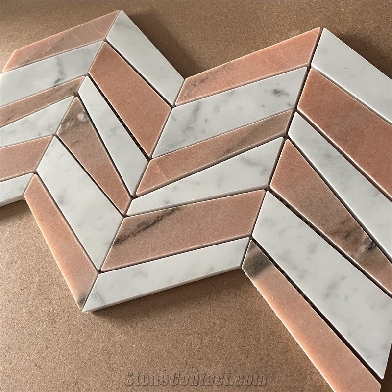 Customized Herringbone Marble Mosaic Tiles For Home Wall