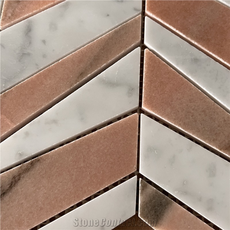 Customized Herringbone Marble Mosaic Tiles For Home Wall
