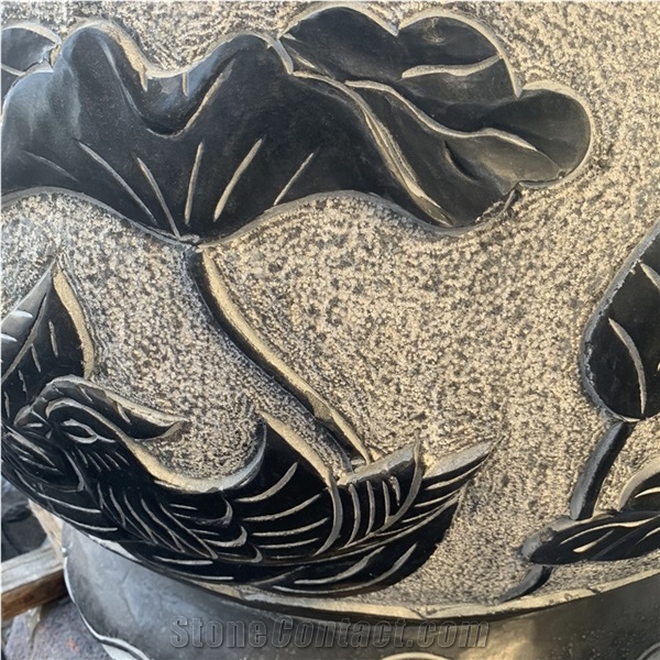 Engraved Round Granite Outdoor Landscape Plant Flower Pot
