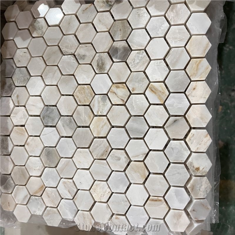 Good Quality Calacatta Gold Marble Mosaic Tile Bathroom Wall