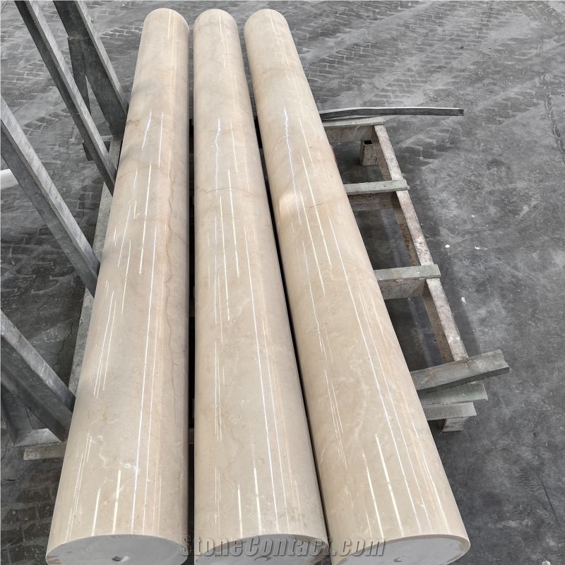 Hand Carved Beige Marble Column Pillars For Garden And Home