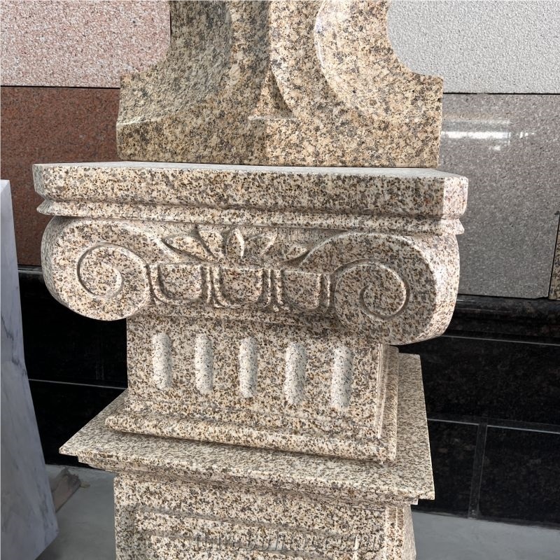 Hand Carved Natural Granite Column Capital For Villa Decor