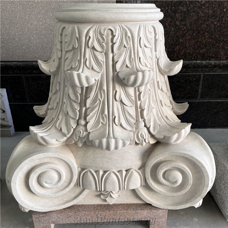High Quality Hand Carved Limestone Column Capital For Hotel