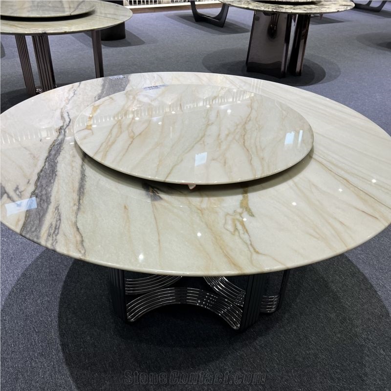 Home Decoration Golden Vein Marble Round Dining Table