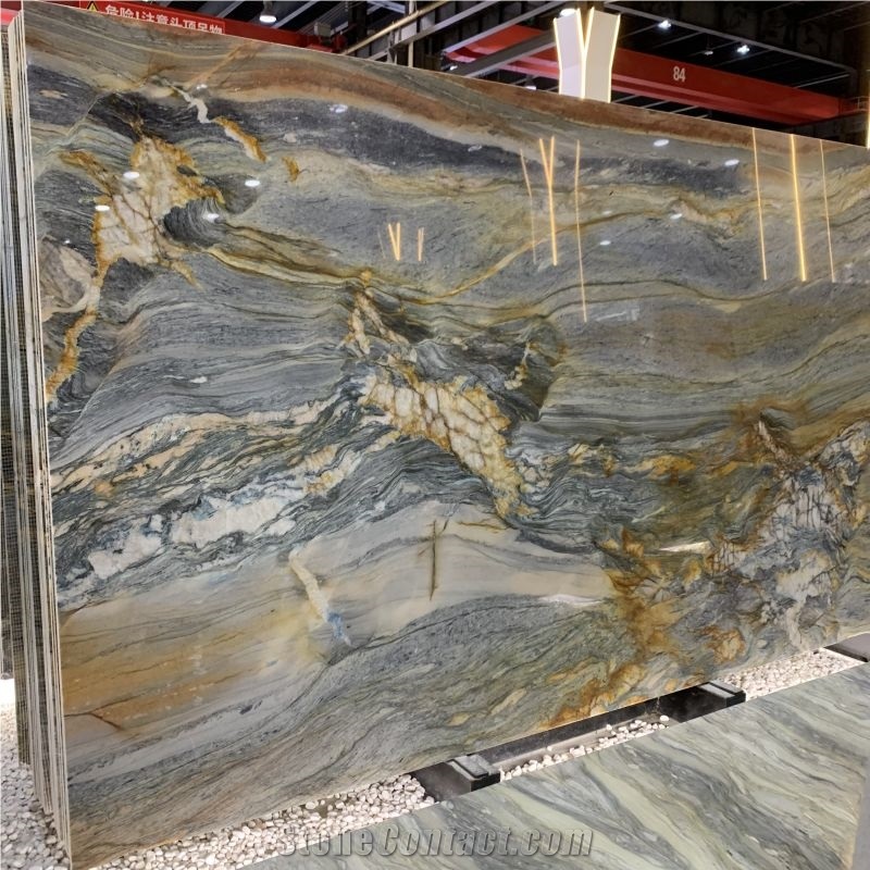 Hot Sale Golden Silk Quartzite Slabs Luxury Stone Wall Decor