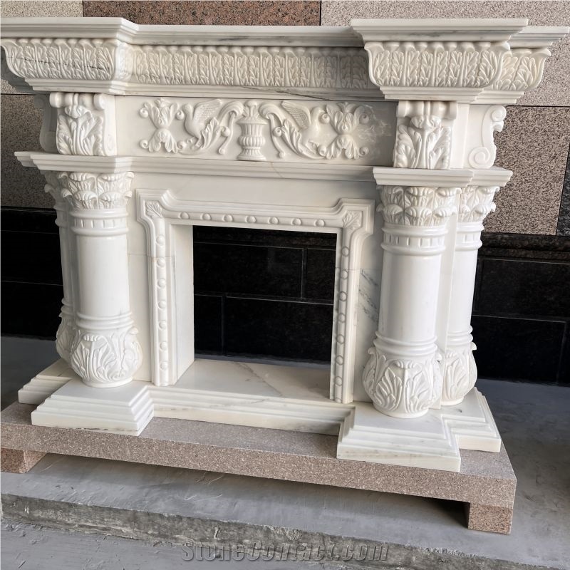New Design Hand Carved White Marble Fireplace For Home Decor