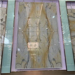 Polished Bookmatch Macaubas Gold Quartzite Slabs For Wall