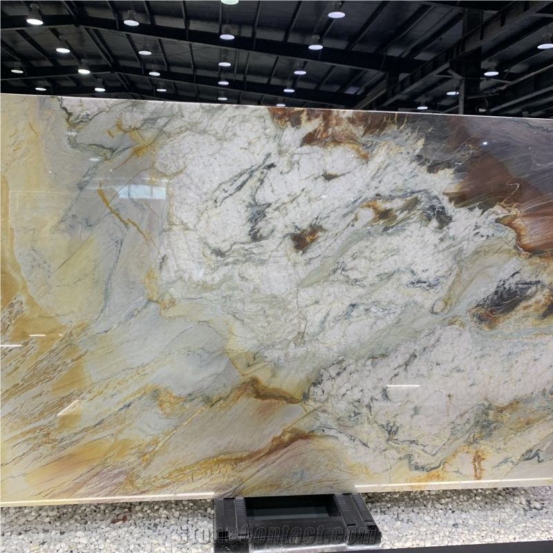 Rainbow Quartzite Slabs And Tiles Book Match Marble Wall from China