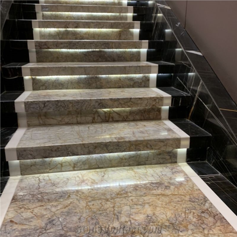 Versailles Gold Marble Stairs & Step Tiles For Home Design