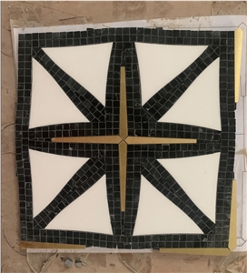 Black White Marble Mosaic Star Pattern Marquina Floor Mosaic