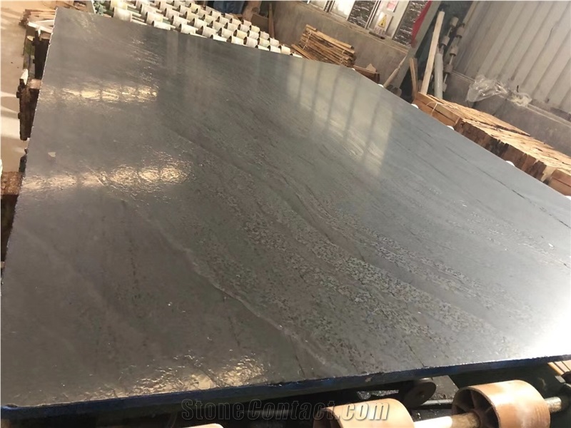 Black Wood Vein Marble Slab Leathered Zebra Black Floor Tile
