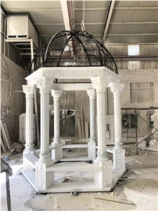 Hexagon Sculptured Stone Dome Gazebo White Jade Pavilion