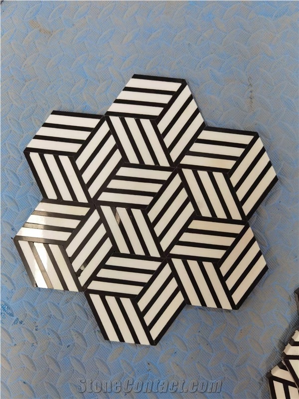 Marble Black White Chevron Mosaic Tiles Thassos Hexagon Tile
