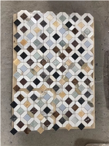 Marble Calacatta Gold Chevron Mosaic With Square Dot Tile