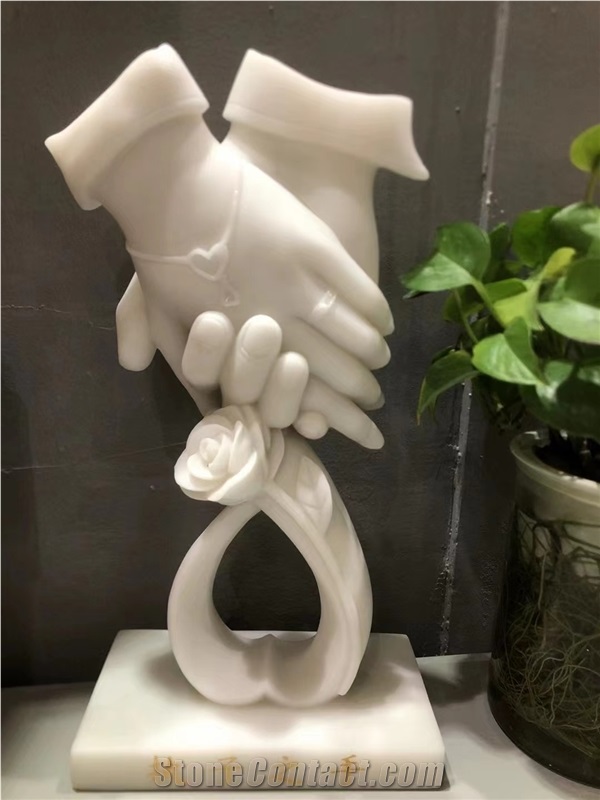 Marble Modern Sculpture White Jade Stone Hand-In-Hand Bust