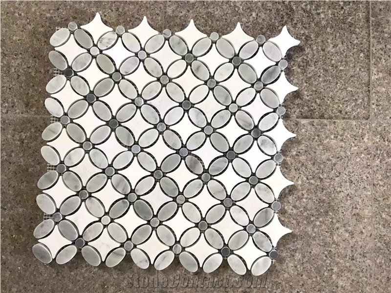 Marble Mosaic Design Tiles Thassos Triangle With Brass Dot