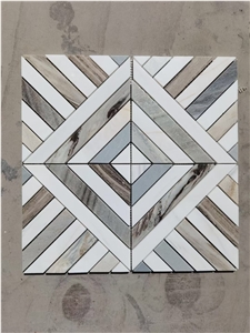 Marble Thassos Bathroom Mosaic Chevron Blue Palissandro Tile