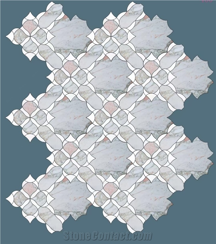 Marble Water-Jet Mosaic Design Norwegian Flower Mosaic Tile