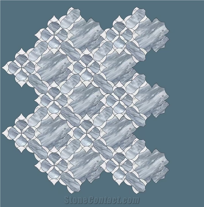 Marble Water-Jet Mosaic Design Norwegian Flower Mosaic Tile