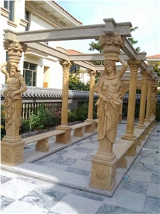 Sculptured Statue Dome Gazebo China Beige Limestone Porches Pavilion