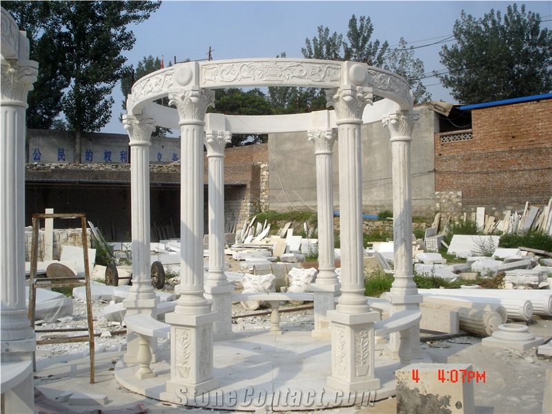 Sculptured Statue Dome Gazebo China Beige Limestone Porches Pavilion