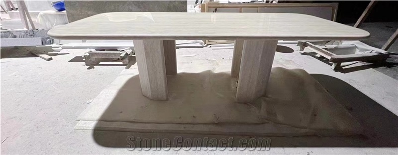 Stone Commercial Furniture Travertino Bianco Dining Table