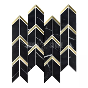 Arrow Type Natural Stone Marble Backsplash Tile Metal