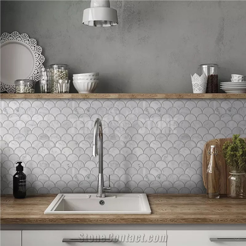 AVANT DECOR Seoul Carrara Fish Scales 9.25 in. x 11.88 in. 4 mm