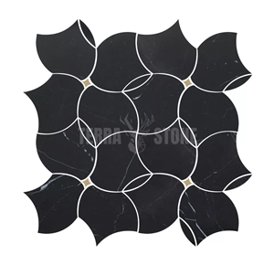 Black Gold Marble Metal Mosaic Kitchen Wall Water Jet Mosaic