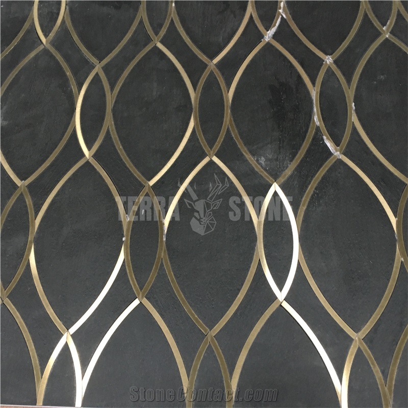 Black Marble Tile Metal Tile Luxury Waterjet Marble Mosaic
