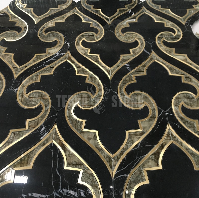 Brass Mix Marble Mosaic Tile Waterjet Luxury Tiles For Wall