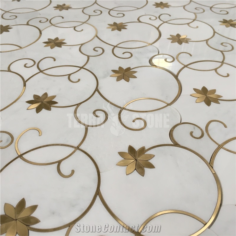 Flower Pattern Marble Waterjet Mosaic Floor Marble Tile