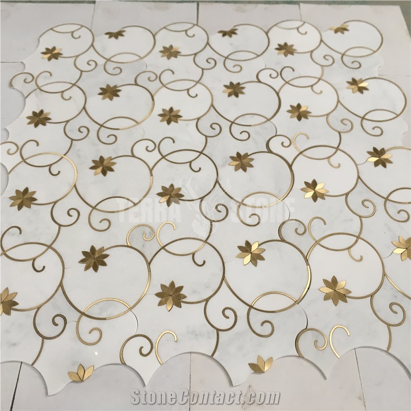 Flower Pattern Marble Waterjet Mosaic Floor Marble Tile