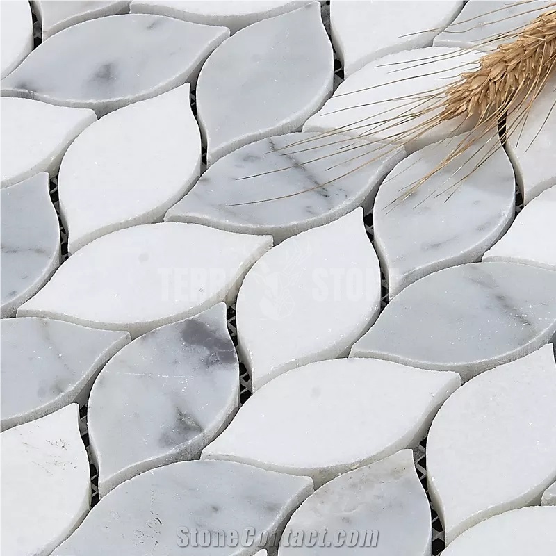 Leaf Design White Thassos And Carrara Marble Mosaic Tiles