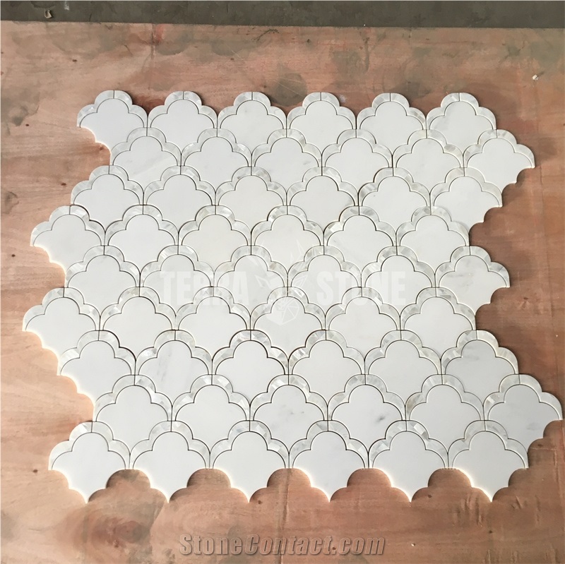 Marble And Shell Cloud Fish Scale Pattern Water Jet Mosaic