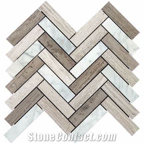 Marble Mosaic Herringbone Tile & Stone Multi Colors