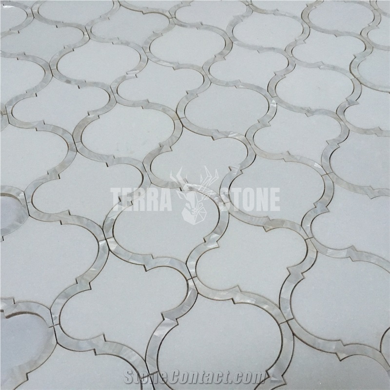 Marble Waterjet Tile White Shell Mosaic For Wall Or Floor