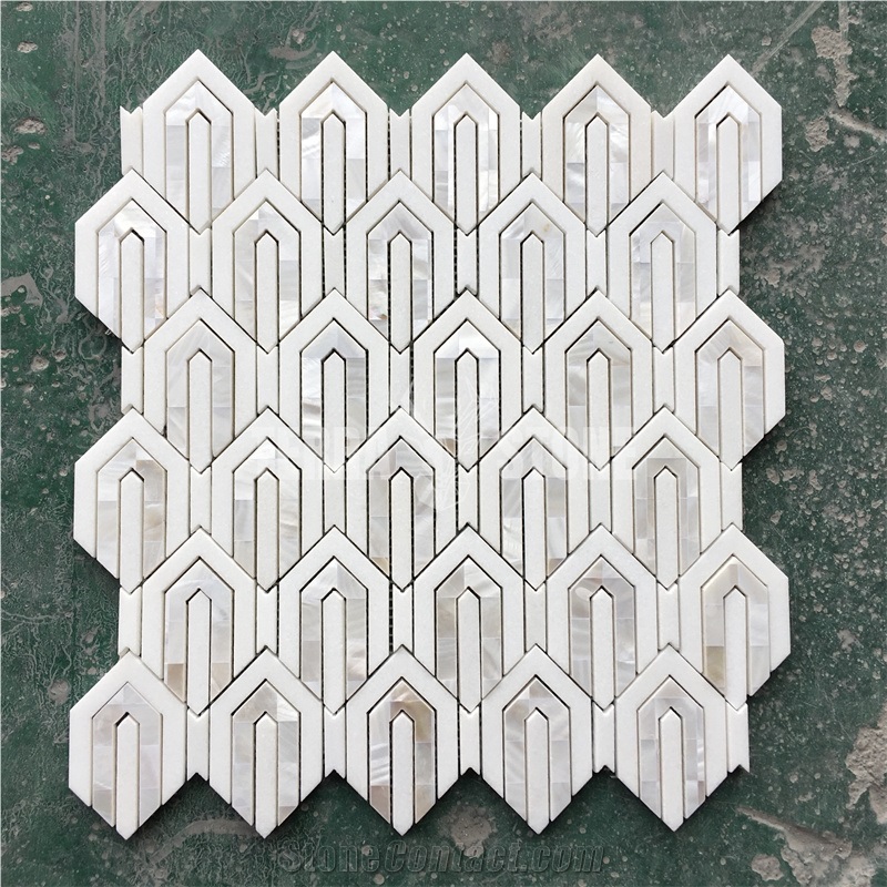 Marble With Shell Chevron Waterjet Mosaics Tile For Sale