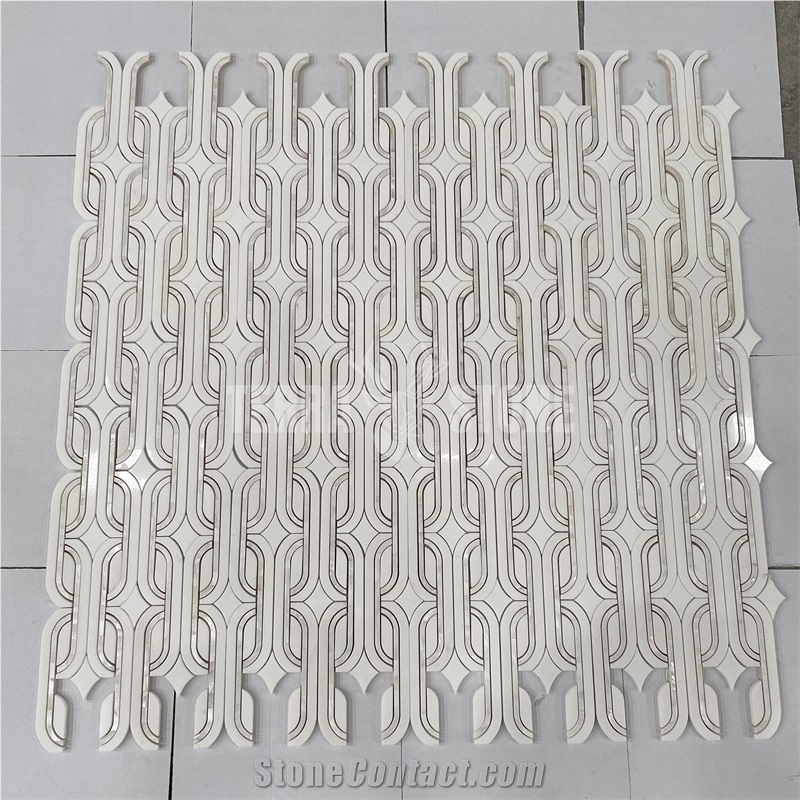 Thassos White Marble Shell Mosaic Tile Waterjet Backsplash