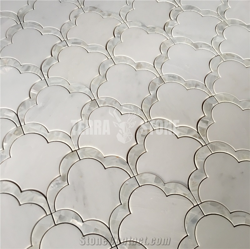Water Jet Marble Mosaic With Mother Of Shell Mosaic Tiles