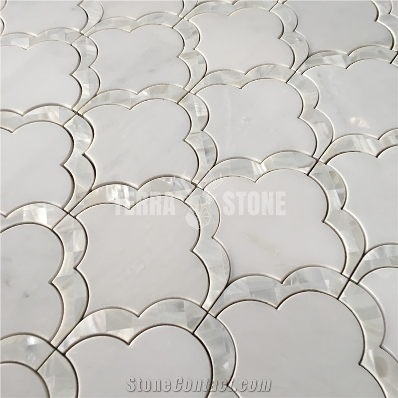 Water Jet Marble Mosaic With Mother Of Shell Mosaic Tiles