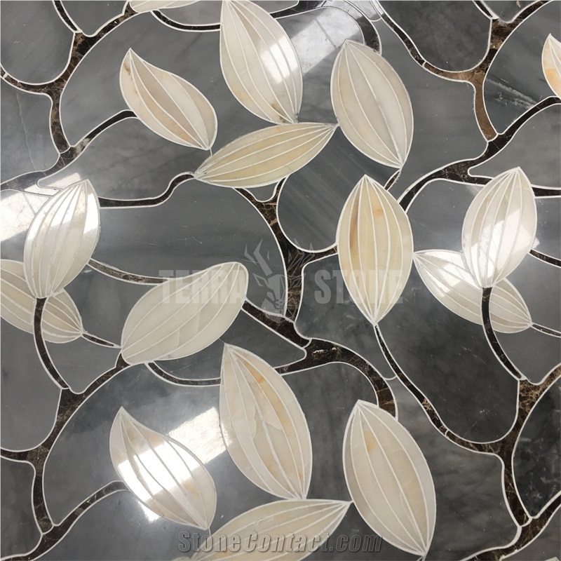 White Onyx Leaves Waterjet Stone Mosaic Kitchen Backsplash