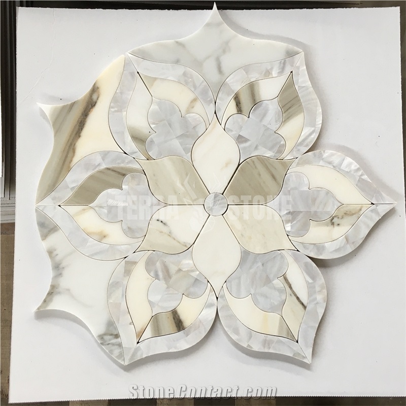 White Stone Mother Of Pearl Shell Water Jet Mosaic Wall Tile