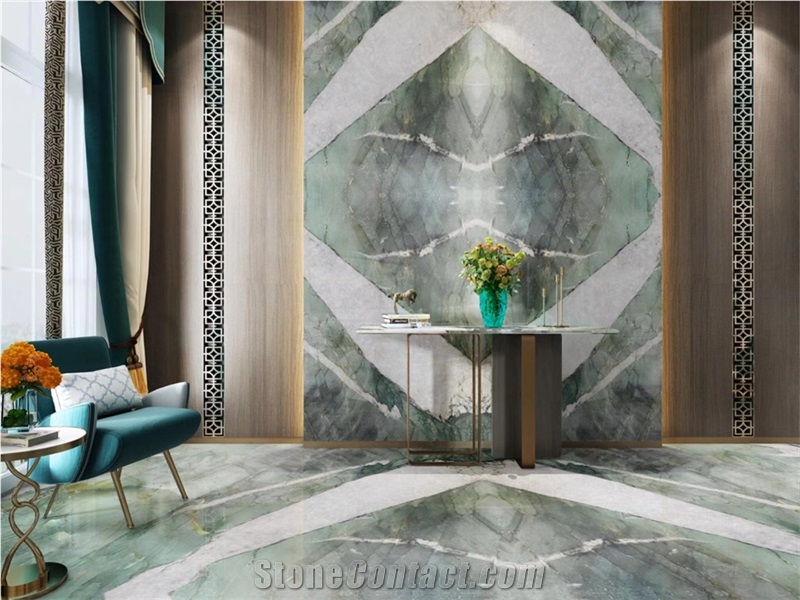 Polished Star Green With White Crystal For Wall Panel