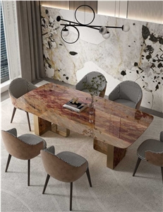China Van Gogh Emperor Red Yellow Marble Table Top