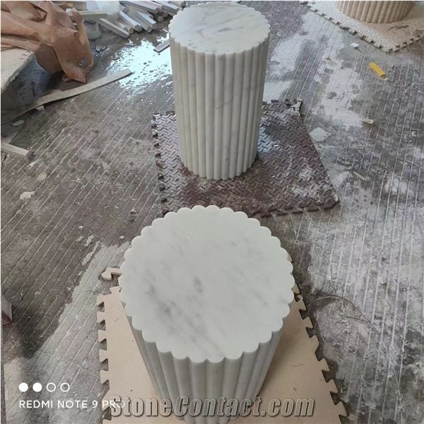 White Marble Plinth Pedestal, Modern Cube Side Table Plinth