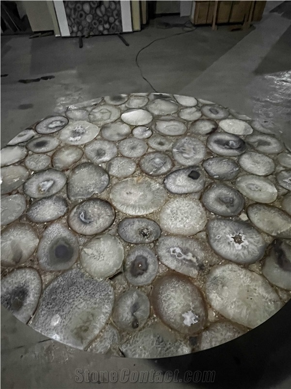 Round Grey Agate Table Tops, Semiprecious Stone Product